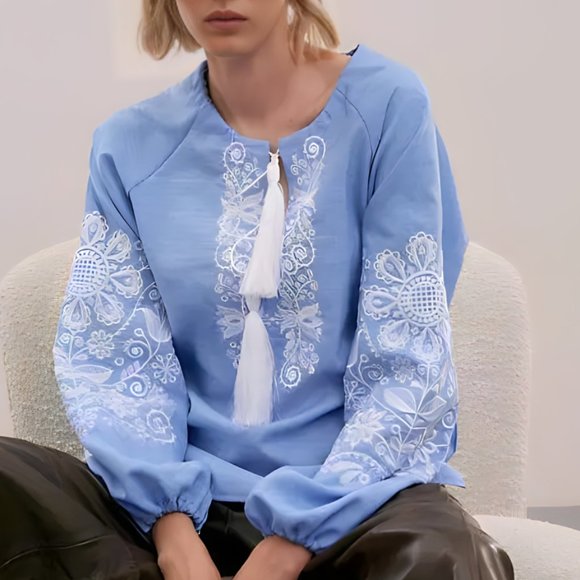 Ukrainian Embroidered Blouse - Ukrainian Vyshyvanka - Boho Ethnic Style - Picture 1 of 4